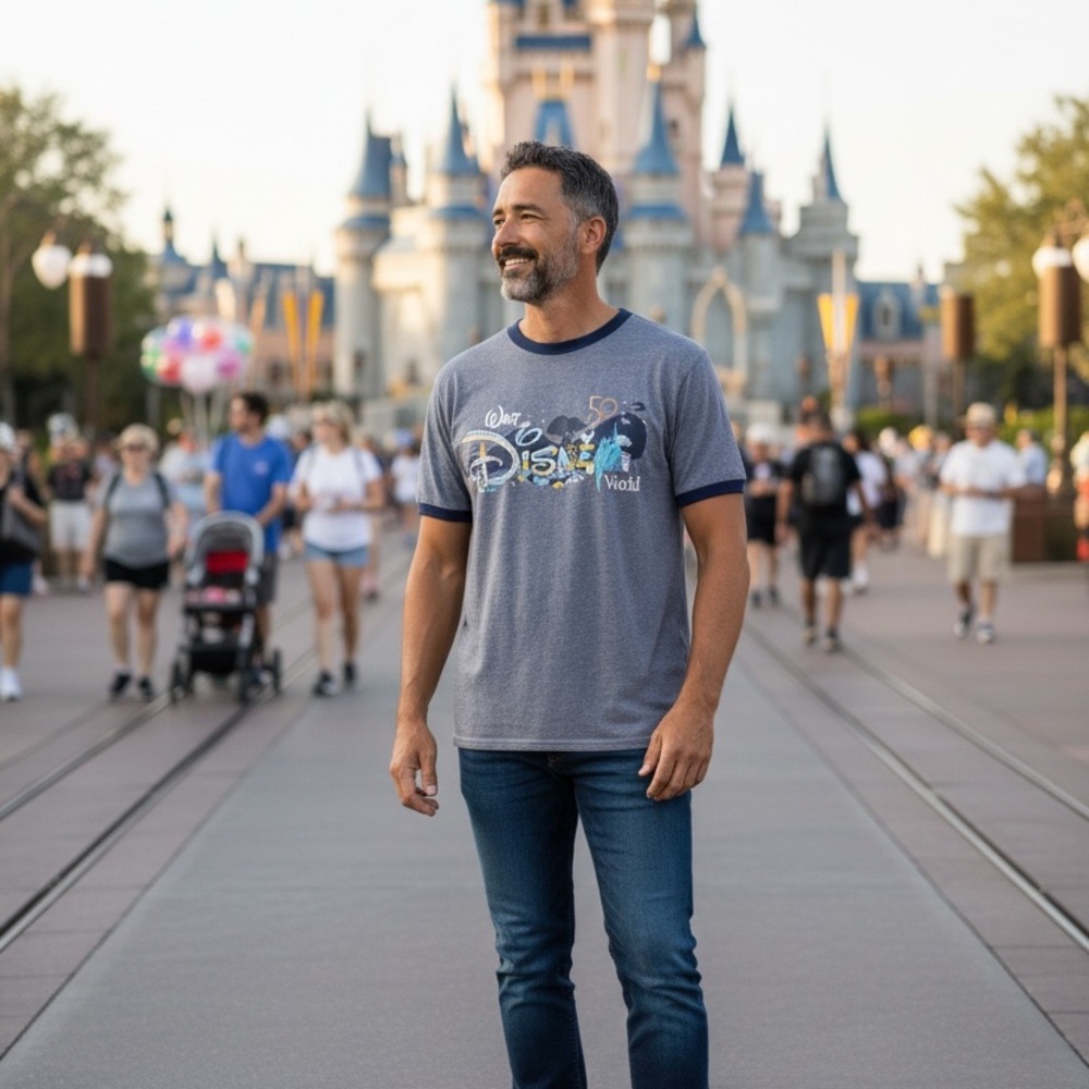 Disney World 50th Anniversary Graphic Tee Gray Men’s Magic Kingdom Mickey Mouse